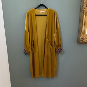 Gold Velvet Open Cardigan Sz M Ribbed Traffic People Ribbed Decorative Sleeve